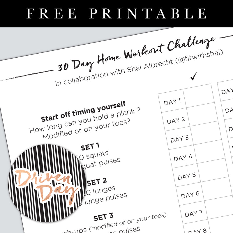 30 Day Home Workout Challenge Printable