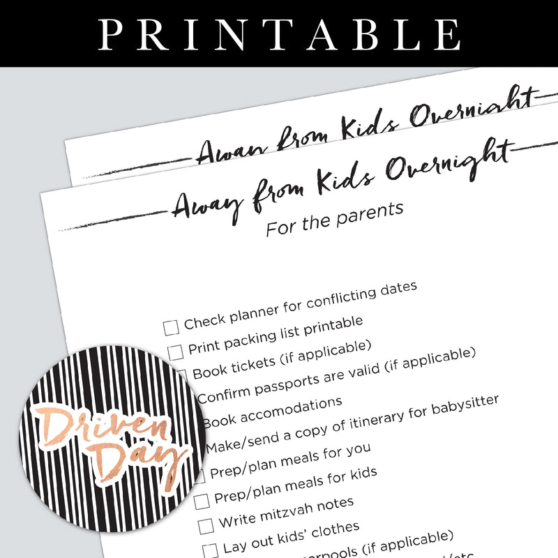 Away From The Kids Overnight Printable