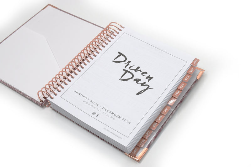 Driven Day Standard January 2024 Wire-bound Tweed Daily Planner- Achieve your Dreams and Prioritize Your Day With Daily, Weekly, and Monthly Views.