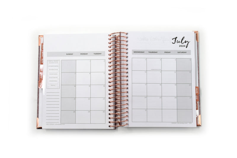 Driven Day Standard January 2024 Wire-bound Tweed Daily Planner- Achieve your Dreams and Prioritize Your Day With Daily, Weekly, and Monthly Views.