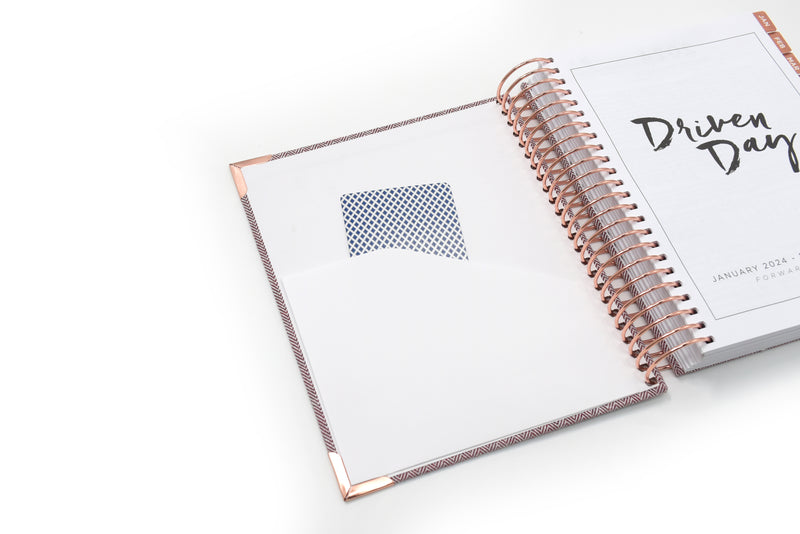 Driven Day Standard January 2024 Wire-bound Tweed Daily Planner- Achieve your Dreams and Prioritize Your Day With Daily, Weekly, and Monthly Views.