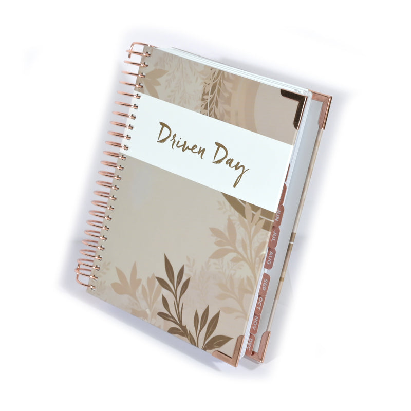 Driven Day January 2026 Wire bound Jewish Daily Planner- Be Shabbos and Yom Tov Ready, Achieve your Goals and Prioritize Your Day With Daily, Weekly, and Monthly Views, 9.3"x8.6"- Wheat Cover
