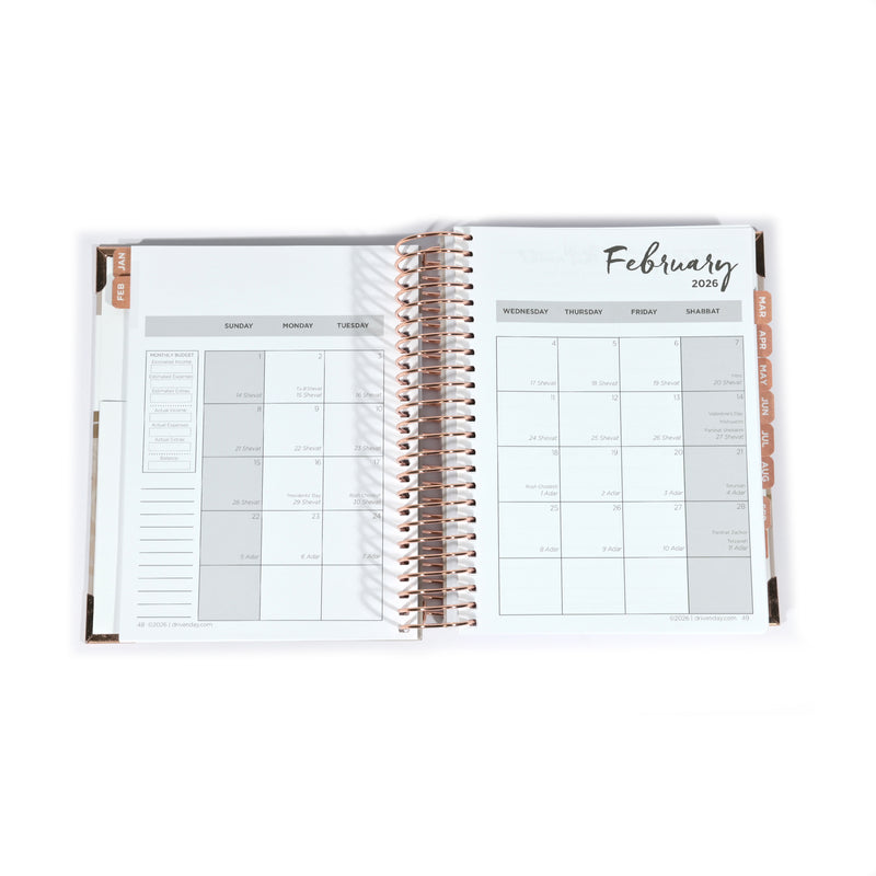 Driven Day January 2026 Wire bound Jewish Daily Planner- Be Shabbos and Yom Tov Ready, Achieve your Goals and Prioritize Your Day With Daily, Weekly, and Monthly Views, 9.3"x8.6"- Wheat Cover