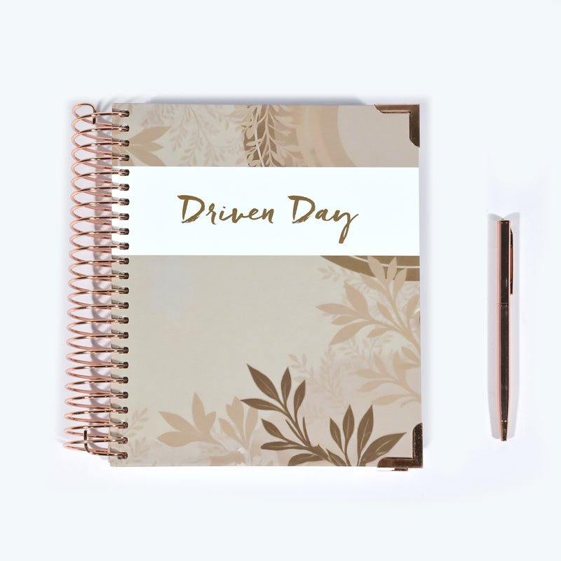 Driven Day January 2026 Wire bound Jewish Daily Planner- Be Shabbos and Yom Tov Ready, Achieve your Goals and Prioritize Your Day With Daily, Weekly, and Monthly Views, 9.3"x8.6"- Wheat Cover