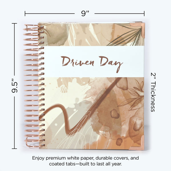 Driven Day September 2025 - August 2026 Wire bound Jewish Daily Planner- Be Shabbos and Yom Tov Ready, Achieve your Goals and Prioritize Your Day With Daily, Weekly, and Monthly Views, 9.3"x8.6"- Sienna Print