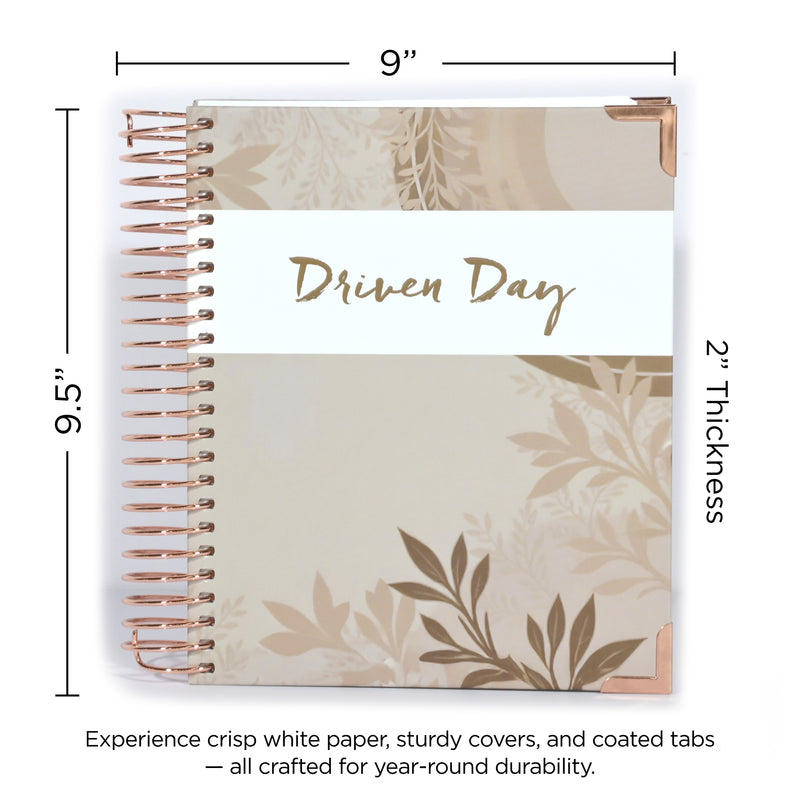 Driven Day January 2026 Wire bound Jewish Daily Planner- Be Shabbos and Yom Tov Ready, Achieve your Goals and Prioritize Your Day With Daily, Weekly, and Monthly Views, 9.3"x8.6"- Wheat Cover