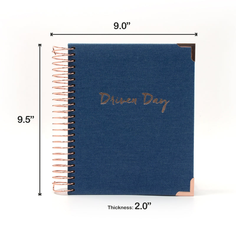 Driven Day September 2023- August 2024 Wirebound Jewish Daily Planner- Be Shabbos and Yom Tov Ready, Achieve your Goals and Prioritize Your Day With Daily, Weekly, and Monthly Views, 9.3"x8.6" (DenimJewishAcademicYear2023-2024)