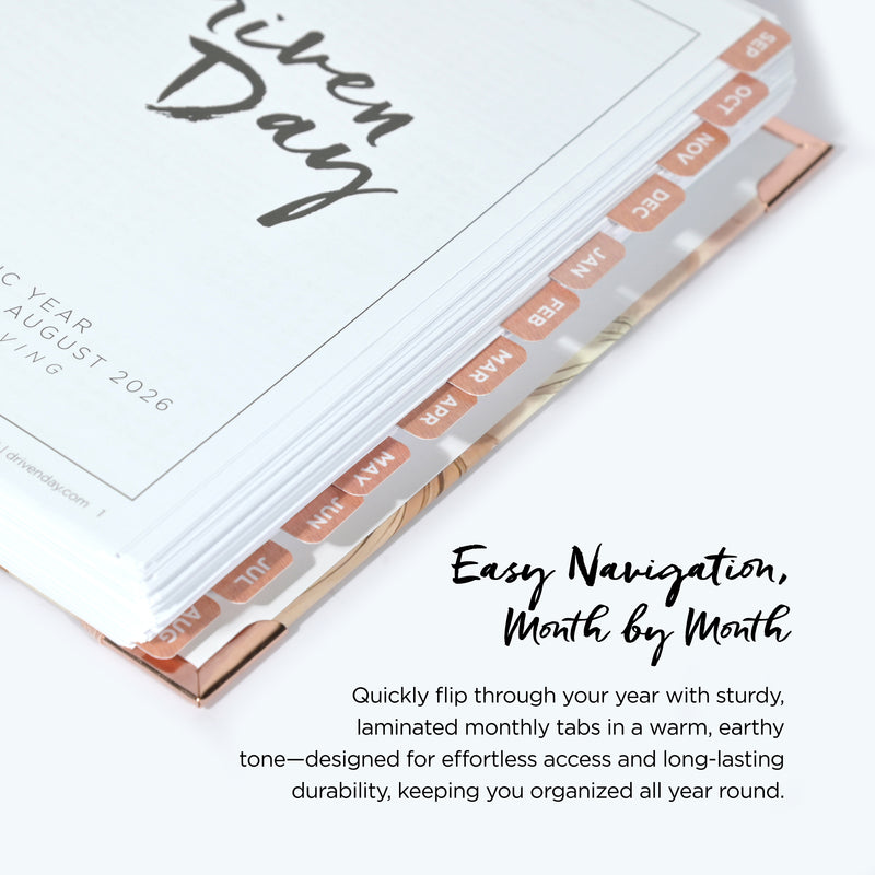Driven Day September 2025 - August 2026 Wire bound Jewish Daily Planner- Be Shabbos and Yom Tov Ready, Achieve your Goals and Prioritize Your Day With Daily, Weekly, and Monthly Views, 9.3"x8.6"- Sienna Print