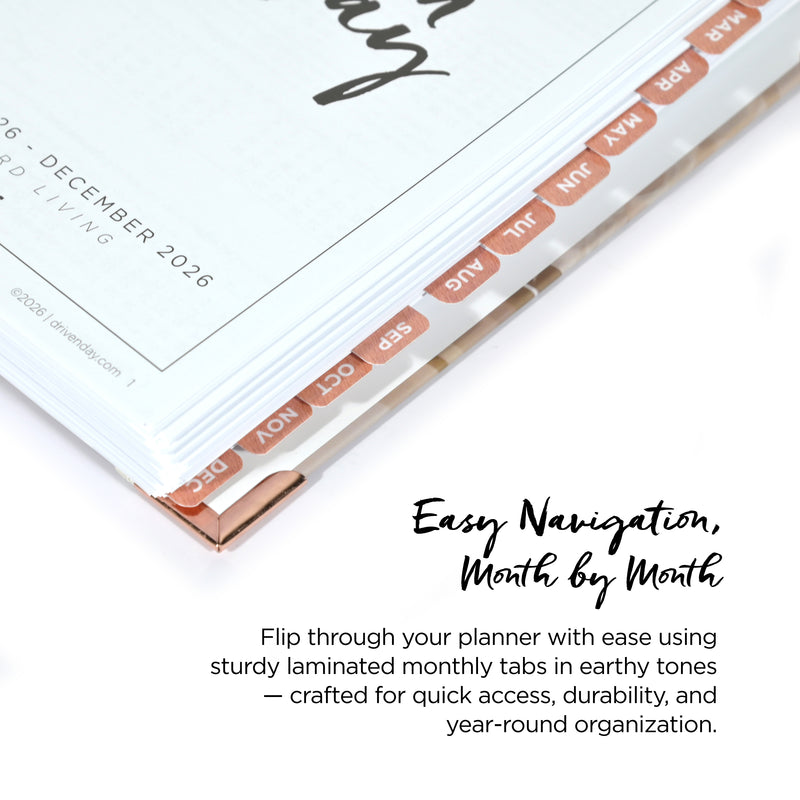 Driven Day January 2026 Wire bound Jewish Daily Planner- Be Shabbos and Yom Tov Ready, Achieve your Goals and Prioritize Your Day With Daily, Weekly, and Monthly Views, 9.3"x8.6"- Wheat Cover