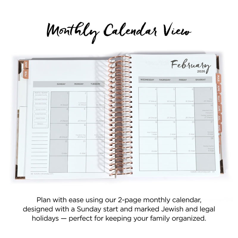 Driven Day January 2026 Wire bound Jewish Daily Planner- Be Shabbos and Yom Tov Ready, Achieve your Goals and Prioritize Your Day With Daily, Weekly, and Monthly Views, 9.3"x8.6"- Wheat Cover