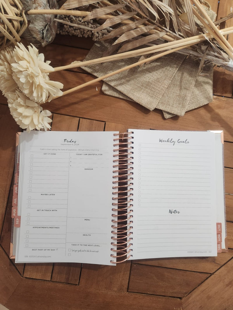 Driven Day Standard January 2024 Wire-bound Tweed Daily Planner- Achieve your Dreams and Prioritize Your Day With Daily, Weekly, and Monthly Views.