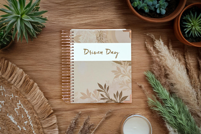 Driven Day January 2026 Wire bound Jewish Daily Planner- Be Shabbos and Yom Tov Ready, Achieve your Goals and Prioritize Your Day With Daily, Weekly, and Monthly Views, 9.3"x8.6"- Wheat Cover