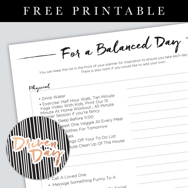 A Balanced Day Inspiration Printable