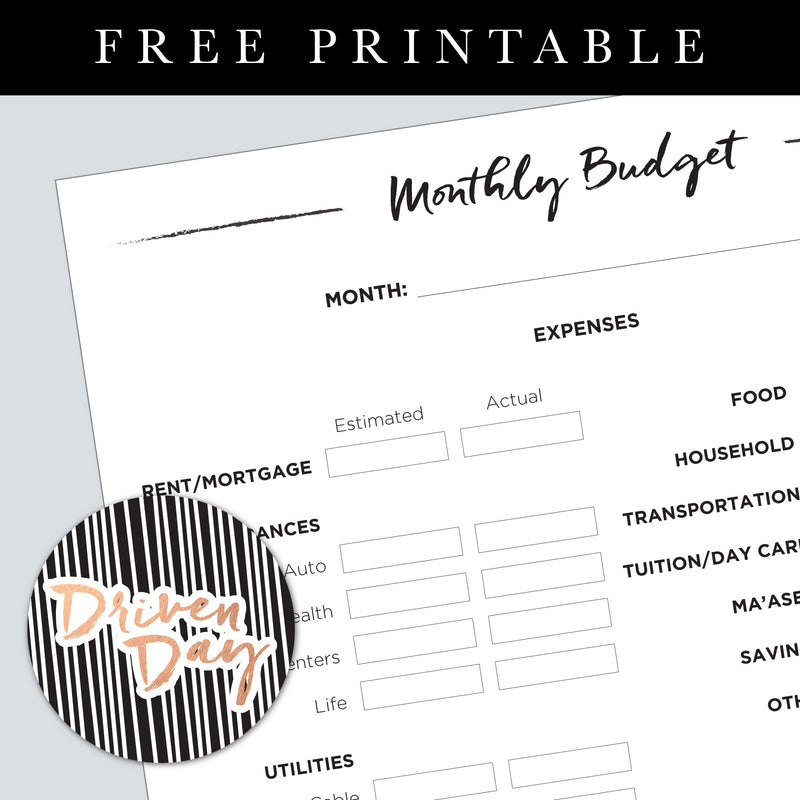 Monthly Budget Printable