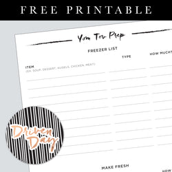 Yom Tov Freezer List Printable