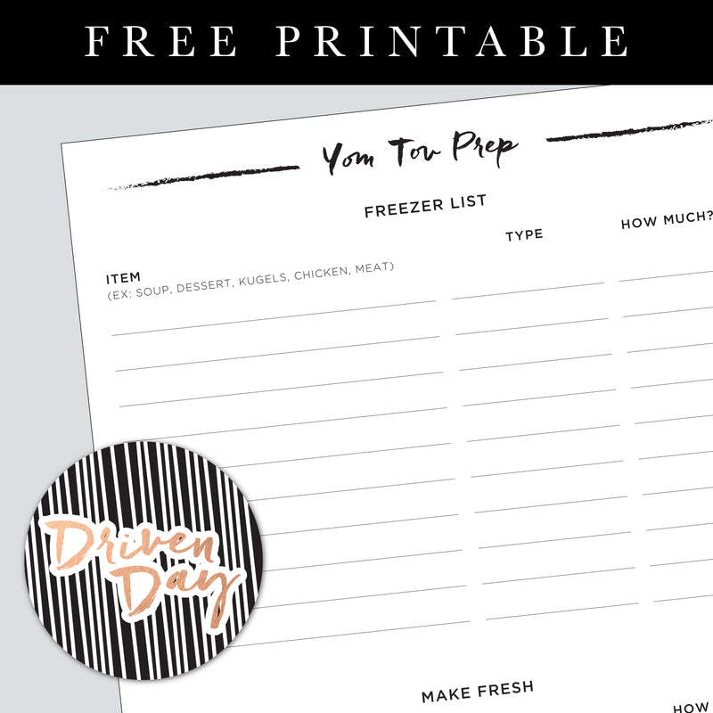 Yom Tov Freezer List Printable