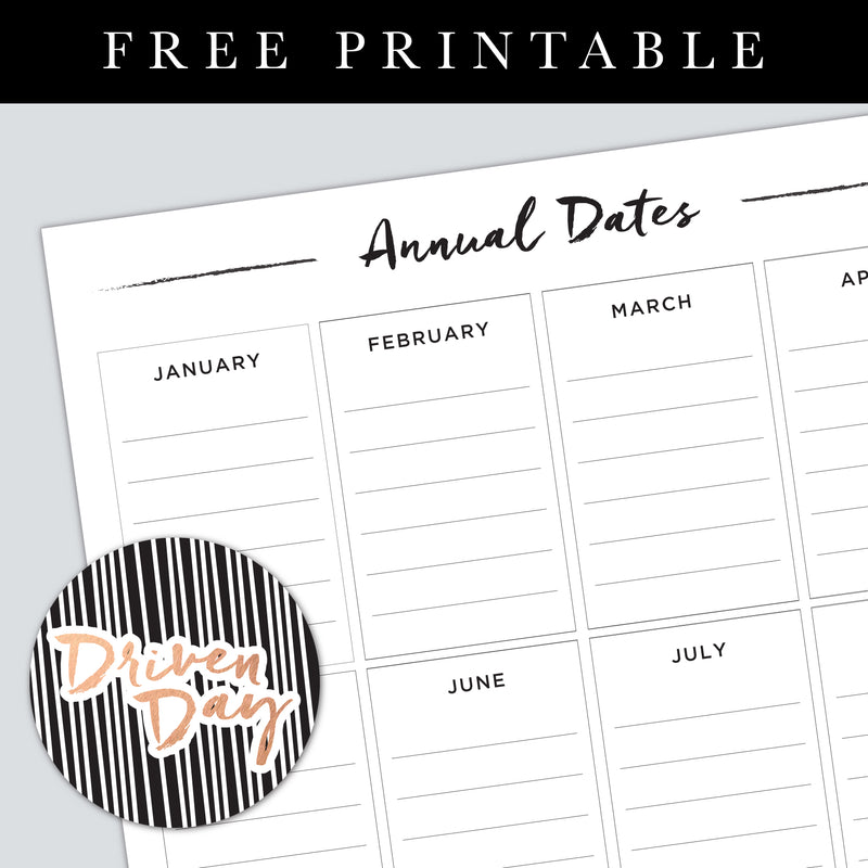 Annual Dates Printable