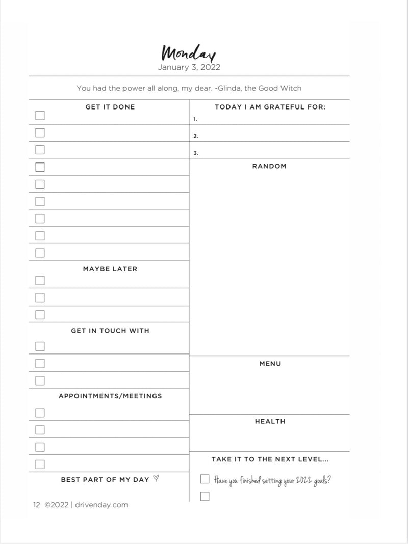 Driven Day Standard January 2024 Wire-bound Tweed Daily Planner- Achieve your Dreams and Prioritize Your Day With Daily, Weekly, and Monthly Views.